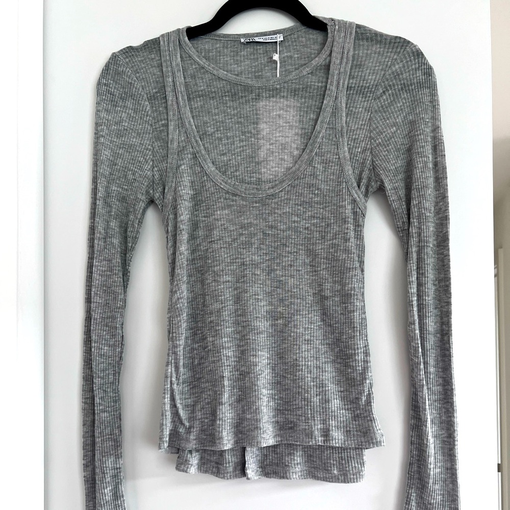 ZARA layered sheer long sleeve tee